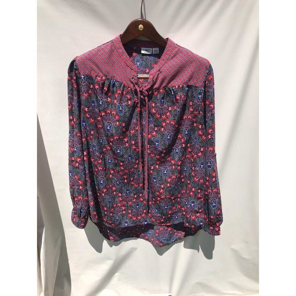 Cato Tunic top Womens 18/20 Blue Red Floral Geometric Lace Up Blouse Hi-Low Boho
